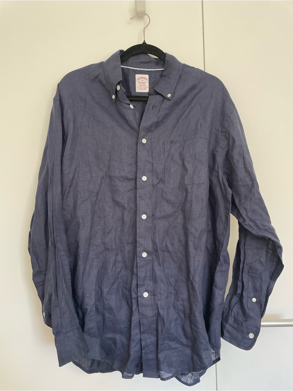 Brooks Brothers Navy Button-Down 100% Linen Shirt Size M 👔